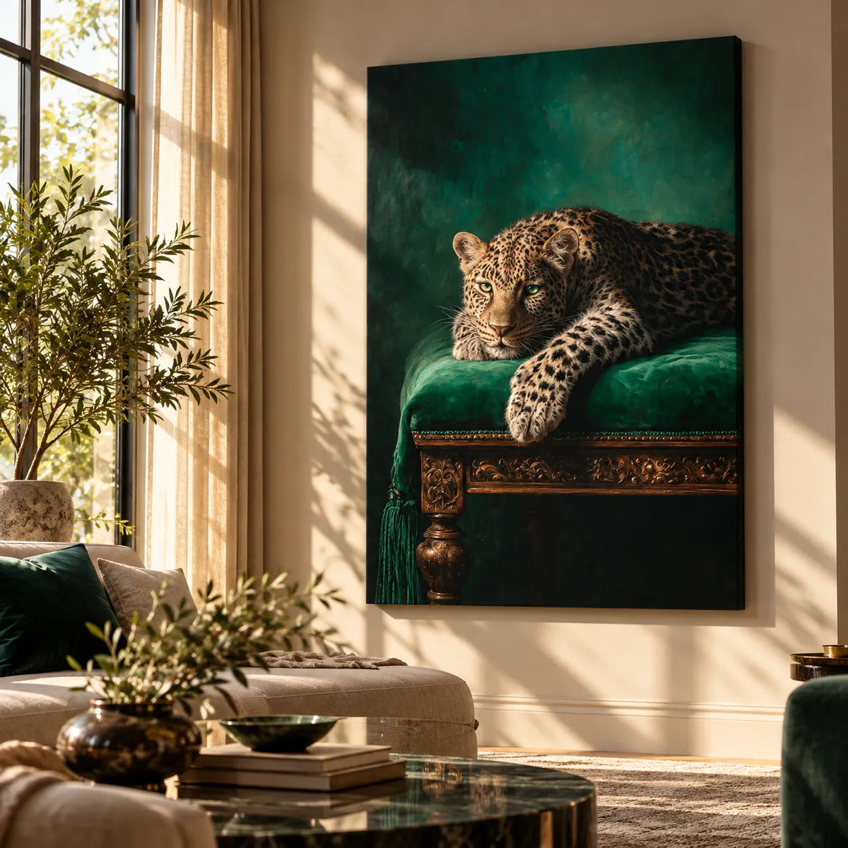 Luxury Emerald Green Leopard Canvas Wall Art Royale Green