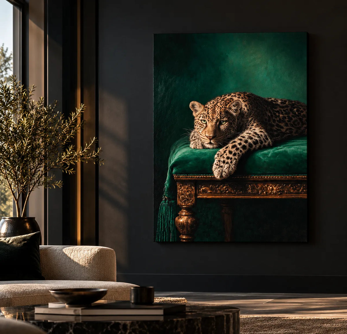 Luxury Emerald Green Leopard Canvas Wall Art Royale Green