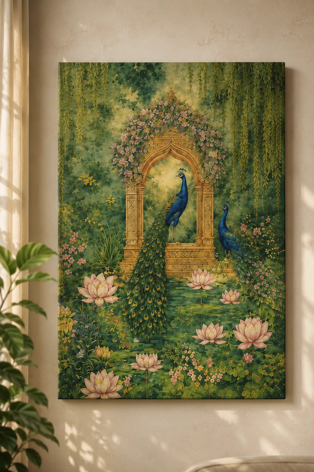Peacock Garden Harmony – Vintage Indian Canvas Wall Art (Set of 2)