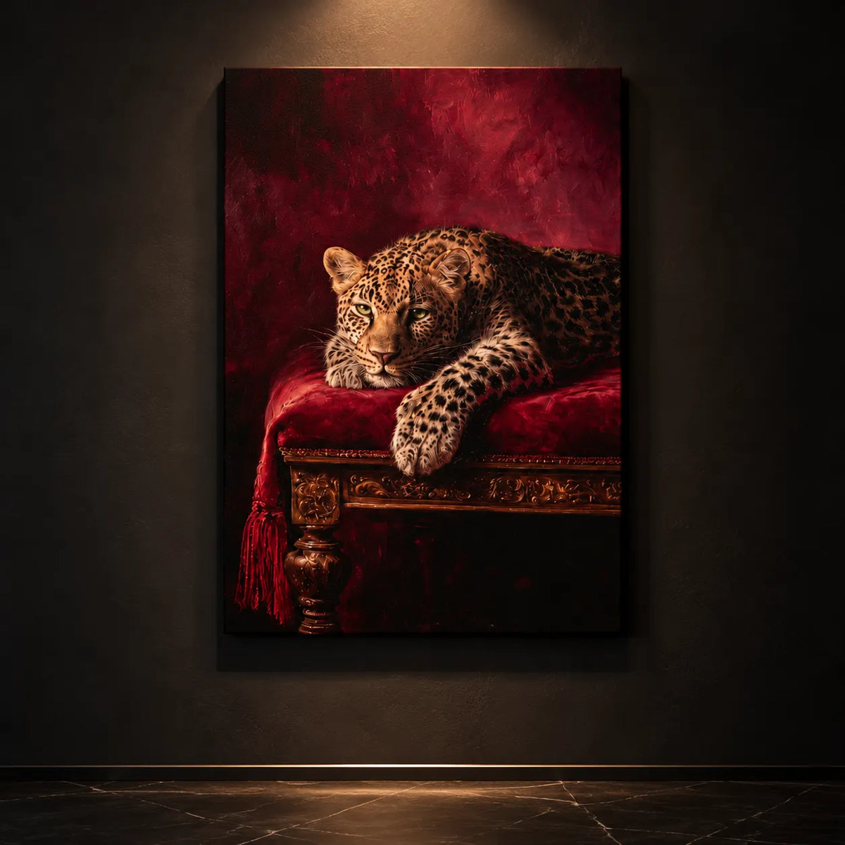 Luxury Leopard Canvas Wall Art Burgundy