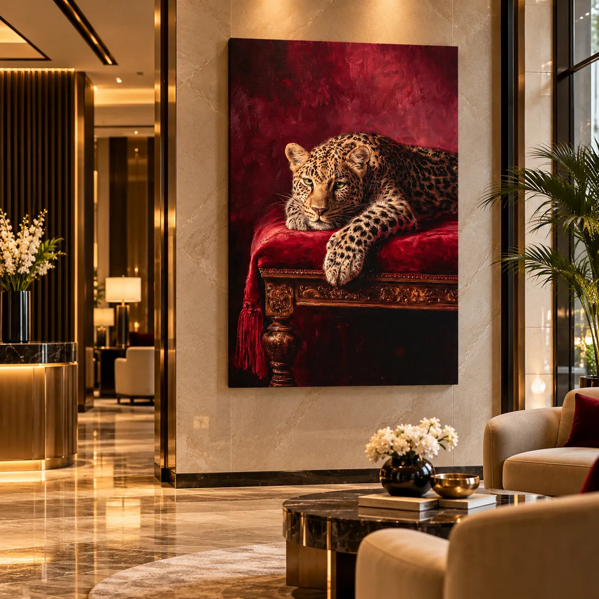Luxury Leopard Canvas Wall Art Burgundy
