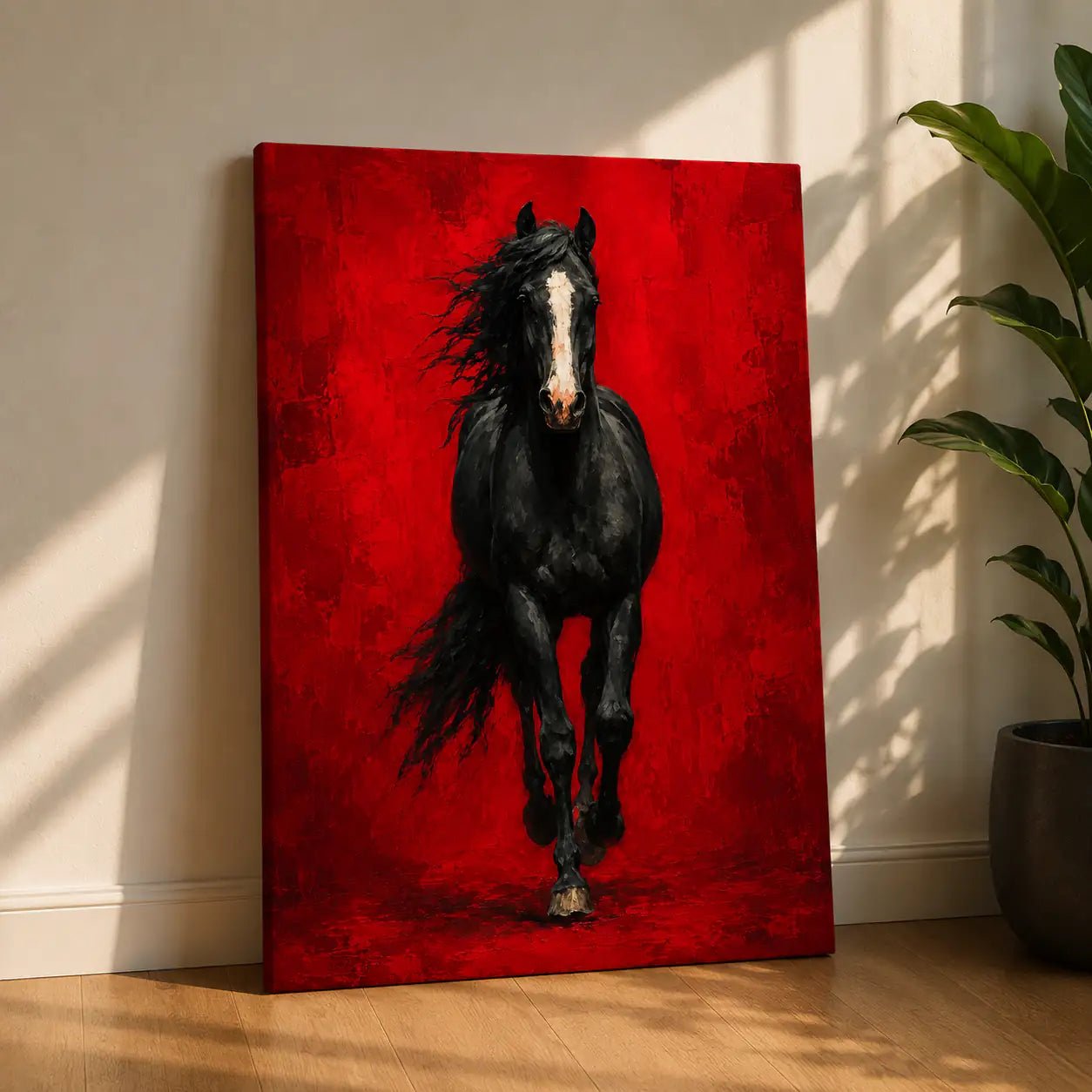 Scarlet - A horse in Red- 20 inch by 30 inch Canvas painting Yomi Living
