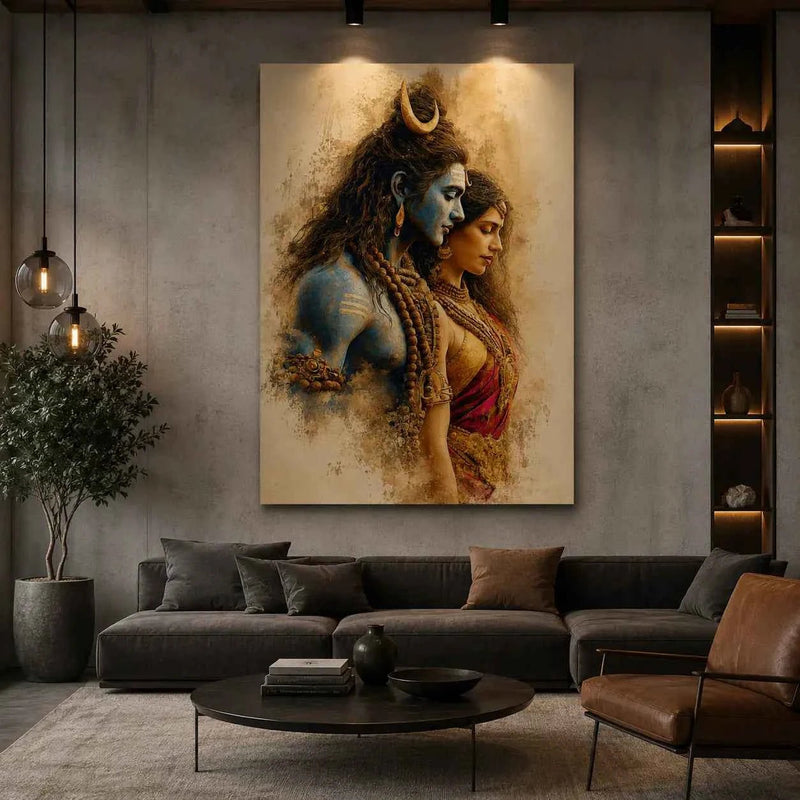Shiv Parvati Canvas wall art - Premium 20x30 Inch Wall Art Yomi Living