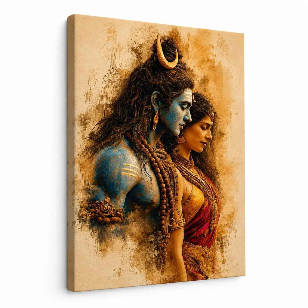 Shiv Parvati Canvas wall art - Premium 20x30 Inch Wall Art Yomi Living