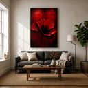 The Red Empress™ luxury canvas wall art displayed in dark luxury living room – 20x30 inch framed print by Yomi Living