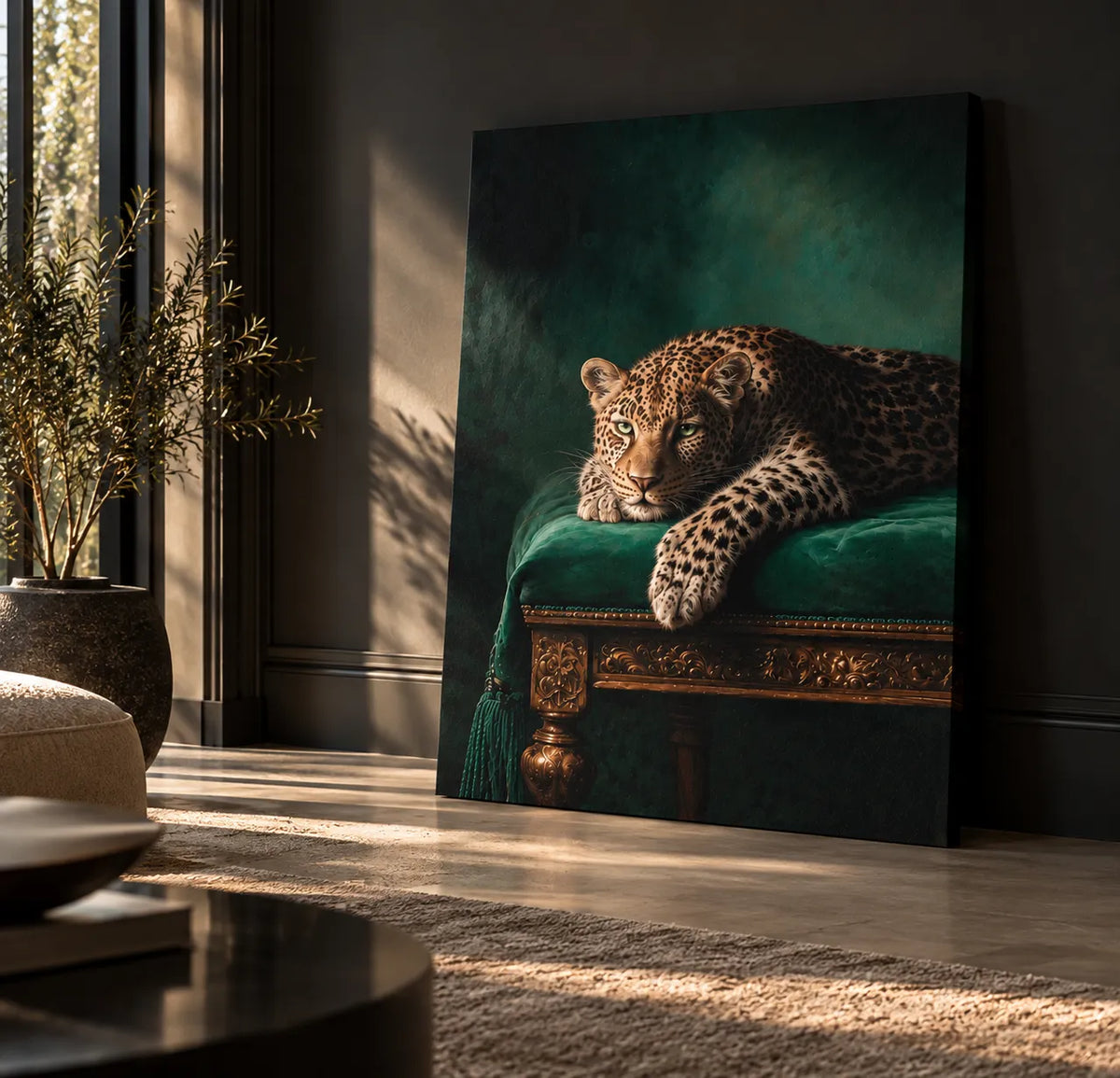 Luxury Emerald Green Leopard Canvas Wall Art Royale Green