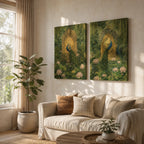 Peacock Garden Harmony – Vintage Indian Canvas Wall Art (Set of 2)