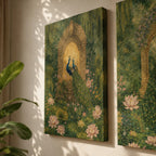 Peacock Garden Harmony – Vintage Indian Canvas Wall Art (Set of 2)