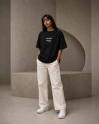 Sarvasvapi Bhavedduḥkham Embroidered Oversized Terry Cotton T-Shirt | 260 GSM | Unisex