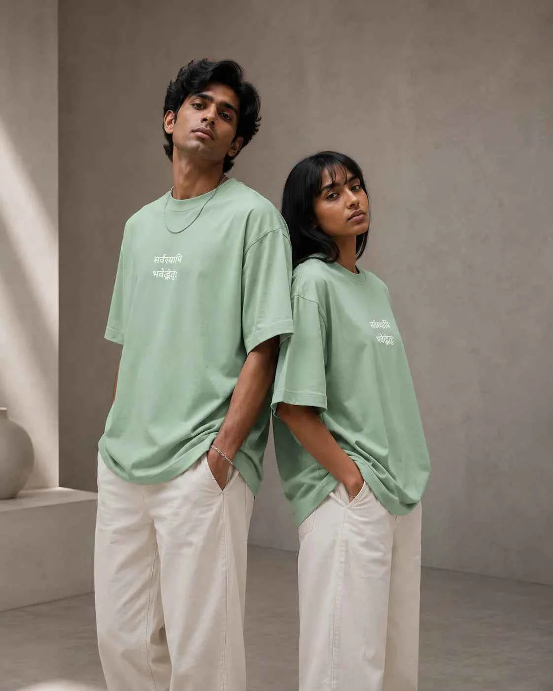 Sarvasvapi Bhavedduḥkham Embroidered Oversized Terry Cotton T-Shirt | 260 GSM | Unisex